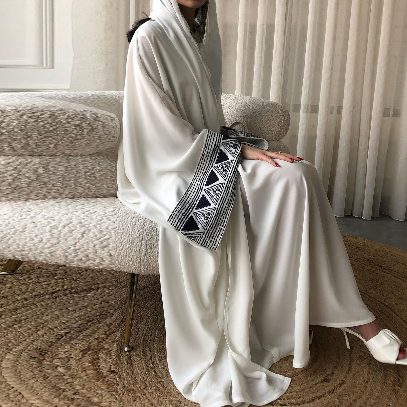Women's Muslim Black Long Robe with Embellishments