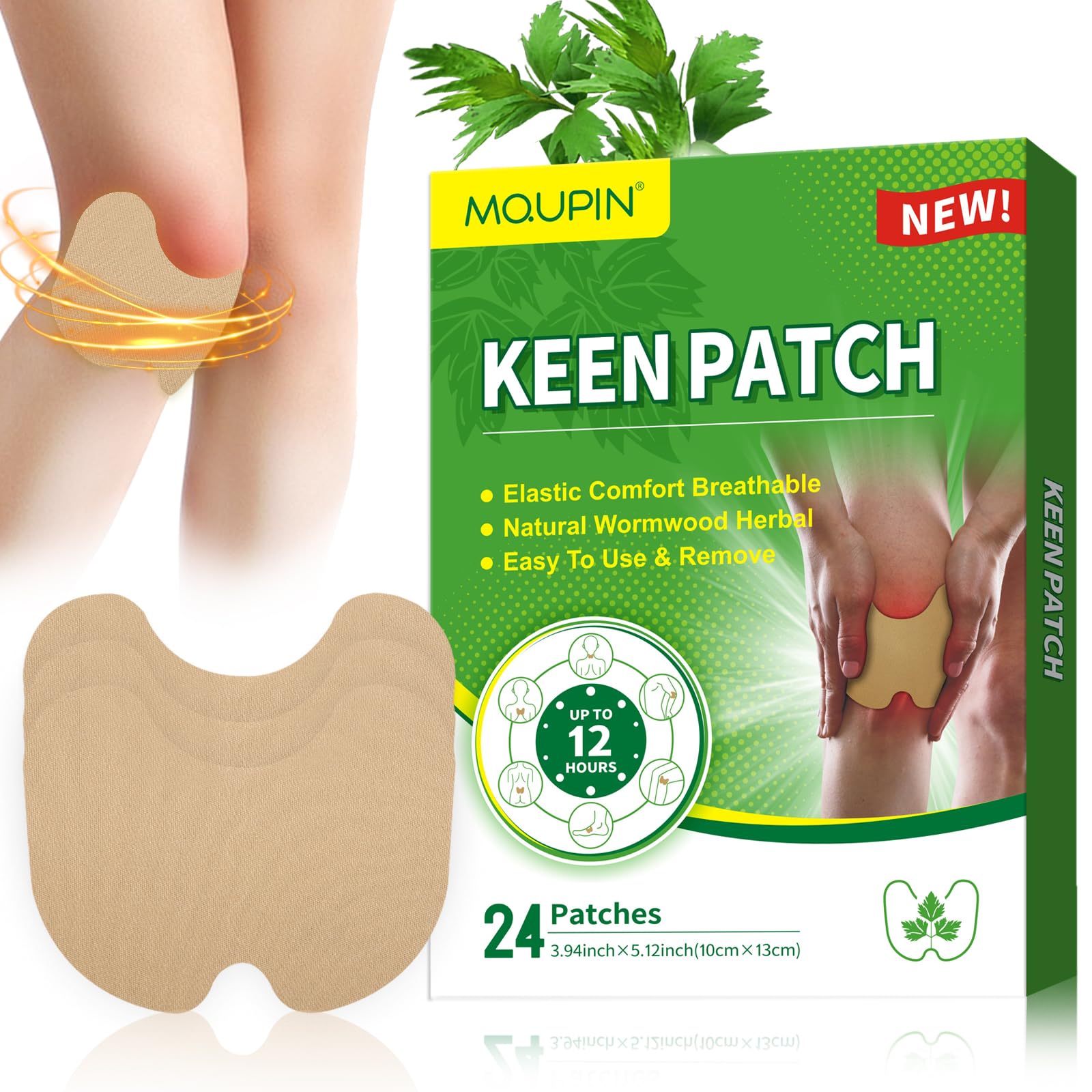 MQUPIN 24Pcs Knee Patches Natural Kee Pain Relief Arthritis Patch Knee Patches for Pain Relief Bone on Bone for Knee Back Neck Shoulder