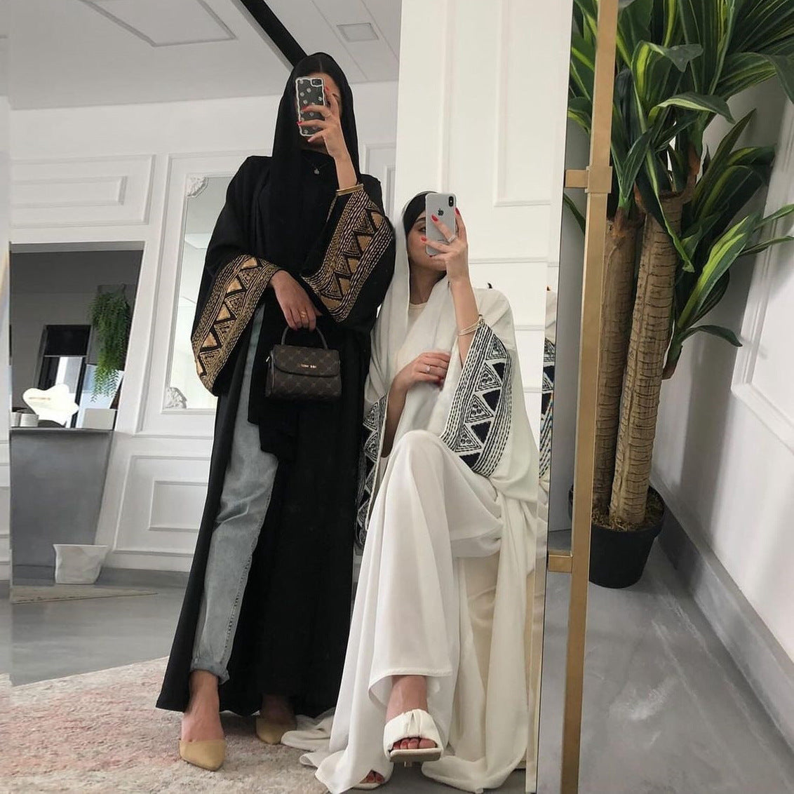 Women's Muslim Black Long Robe with Embellishments