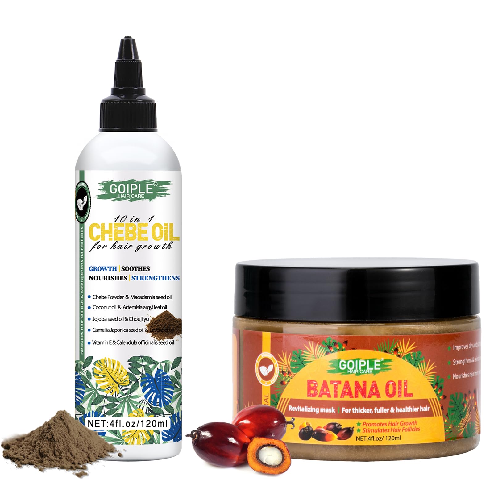 WOZUTUNT Batana Oil for Hair Growth Batana Hair Oil for Healthy Hair Organic Hair Growth Batana Oil for Damaged Hair Repair (chebe oil & jar batana oil-2pcs)
