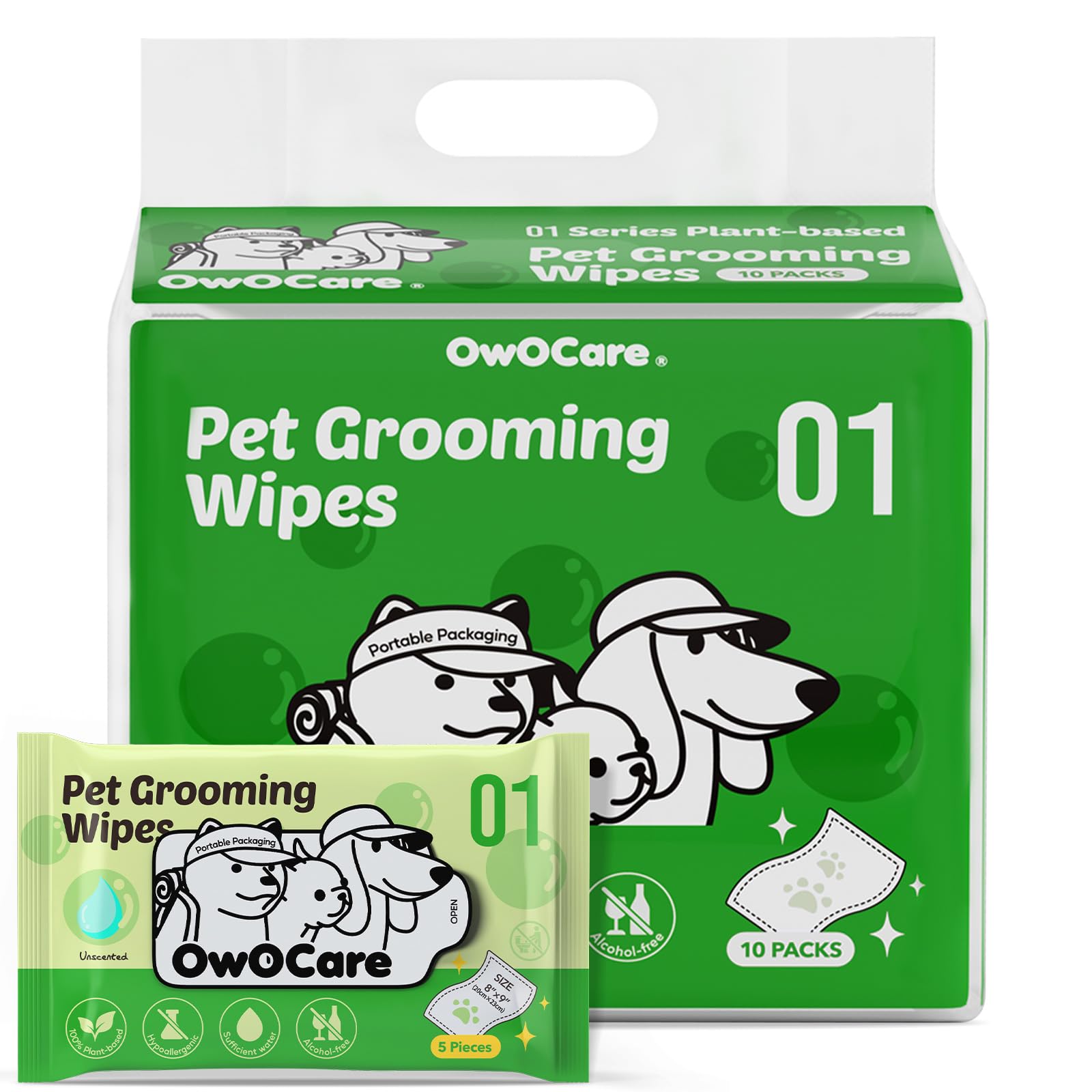 Dog Wipes for Paws and Butt Plant-Based Large Pet Wipes for Dogs & Cats Hypoallergenic 8X9 Inch Easy to Use Dog Cat Puppy Cleaning Grooming Wipes Gentle Degradable (50 Count Unscented)