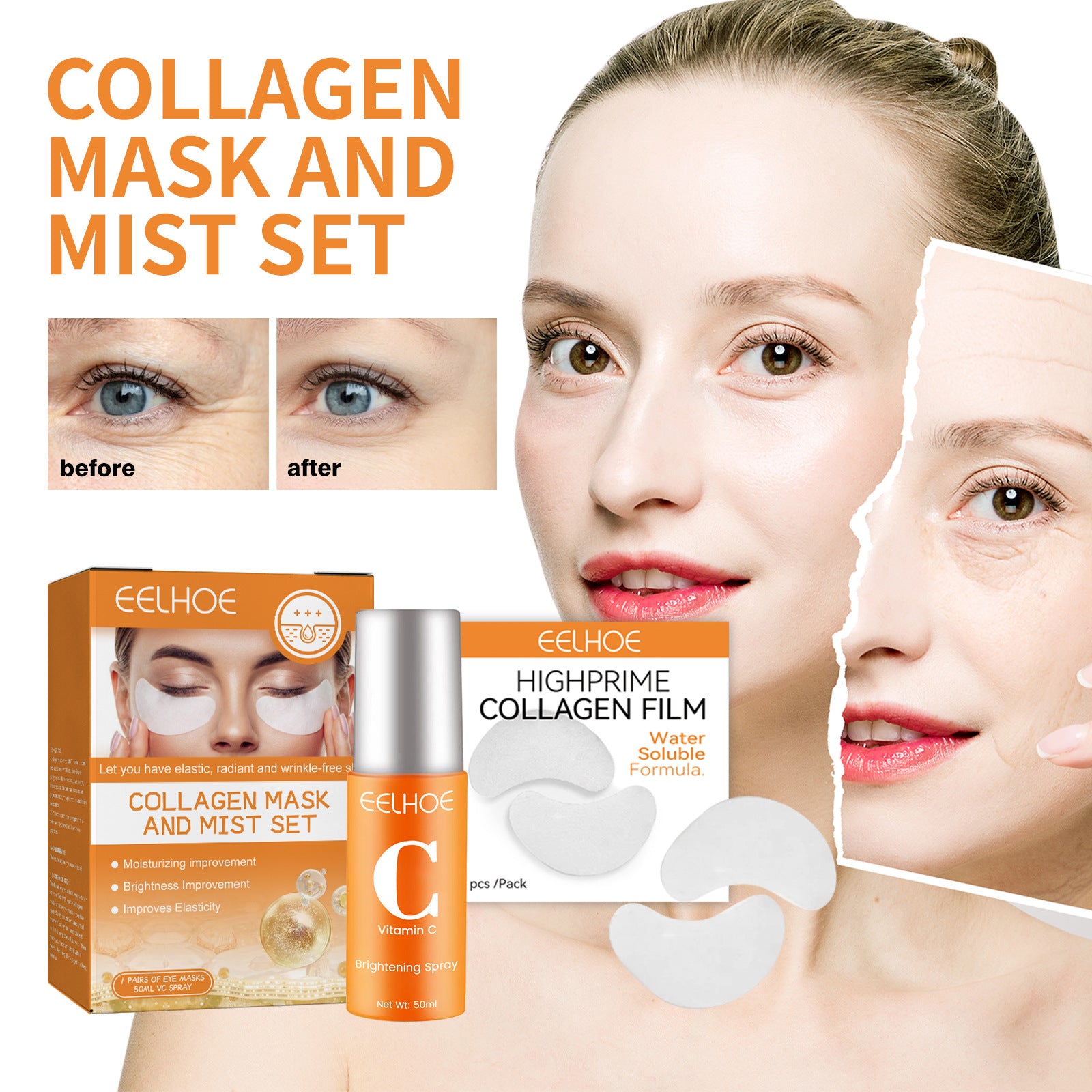 EELHOE Collagen Eye Mask Spray Set for Hydration